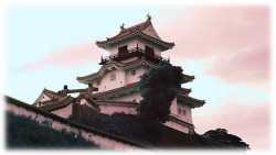 夕映えの掛川城の写真